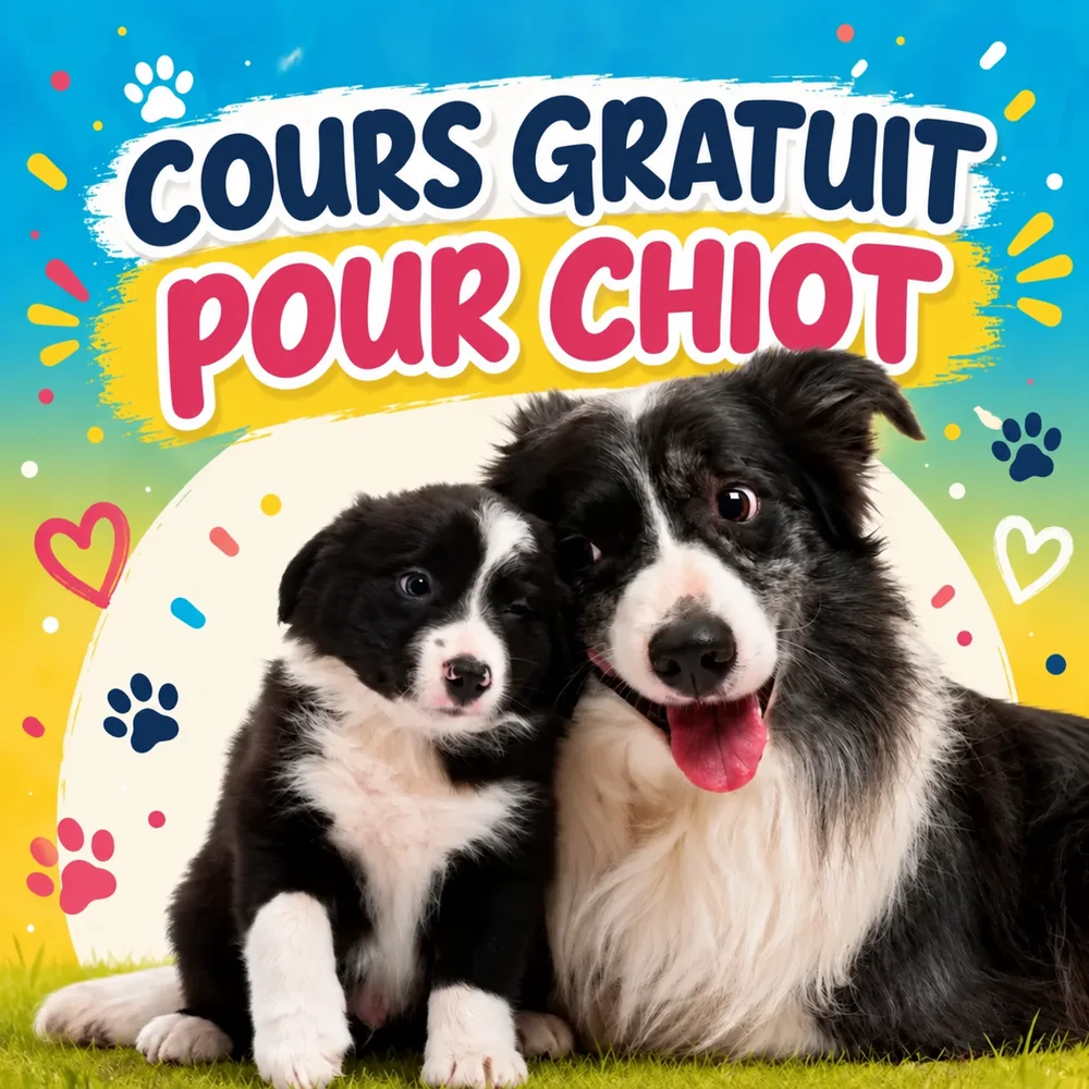 Cours gratuit pour chiot avec un jeune Border Collie et un chien adulte