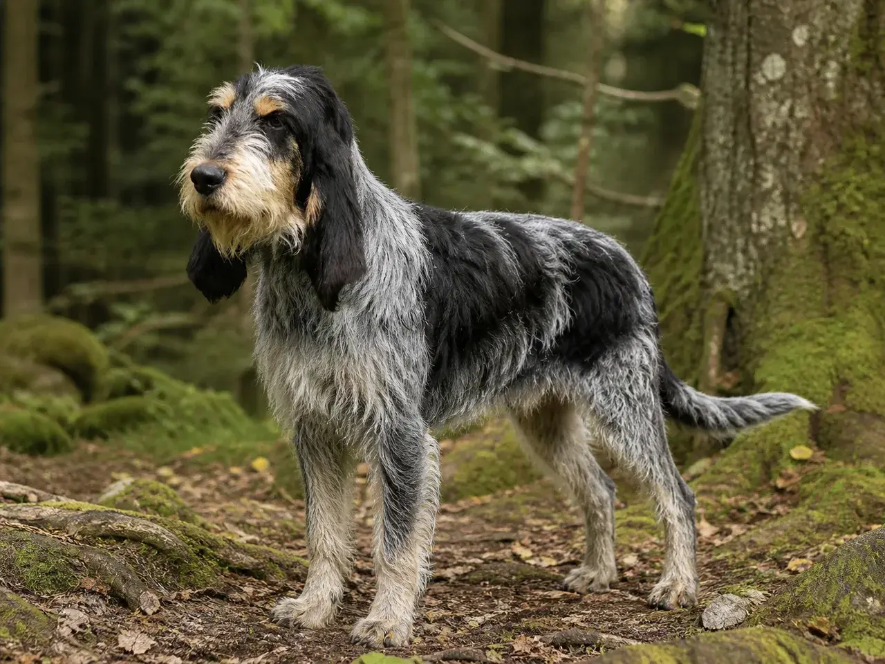 Un Griffon bleu de Gascogne à l'extérieur